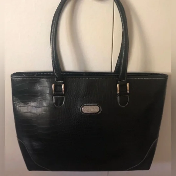 BOB MACKIE Large Faux Croc Leather Black Tote Bag Travel Tote - Picture 2 of 9